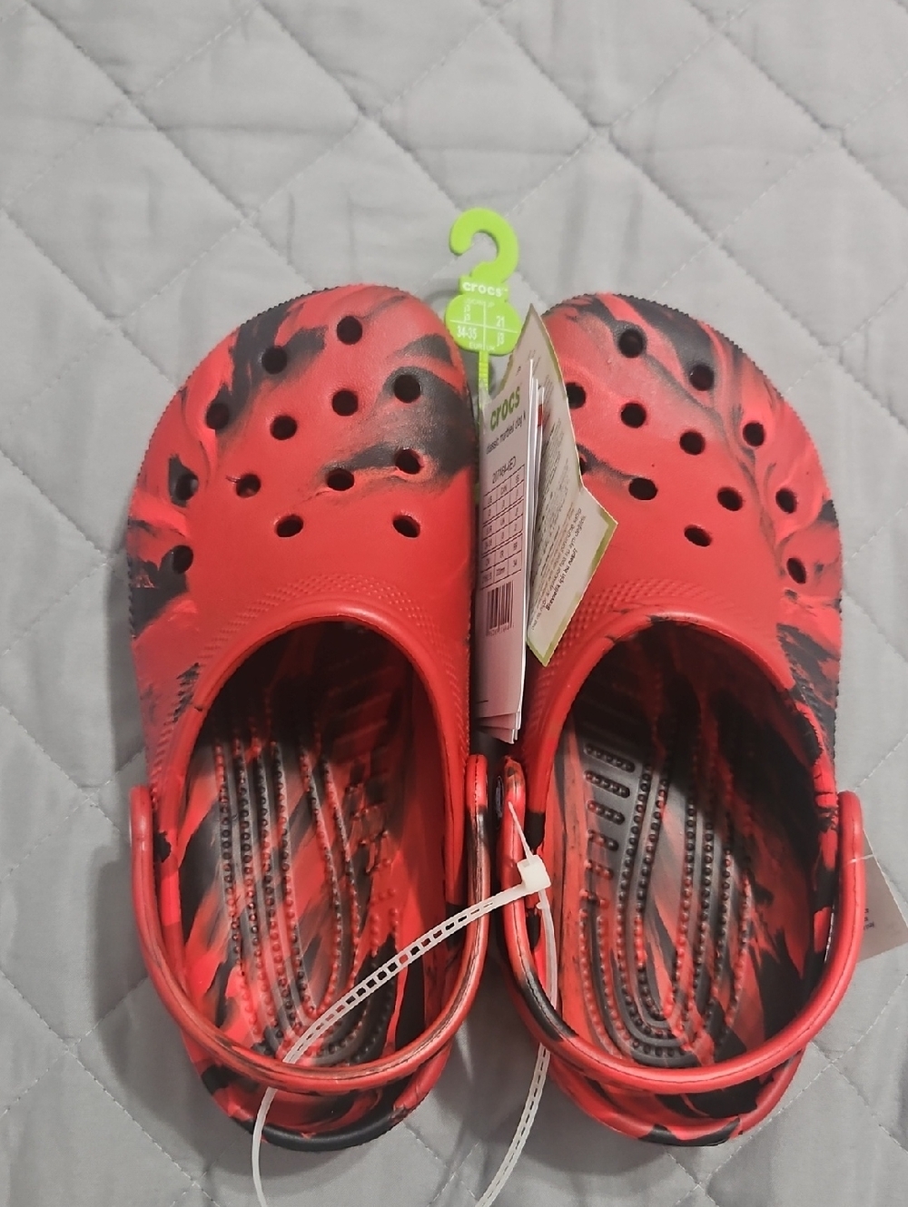 CROCS Kids Red & Black Tie-Dye Clogs with Heel Strap
